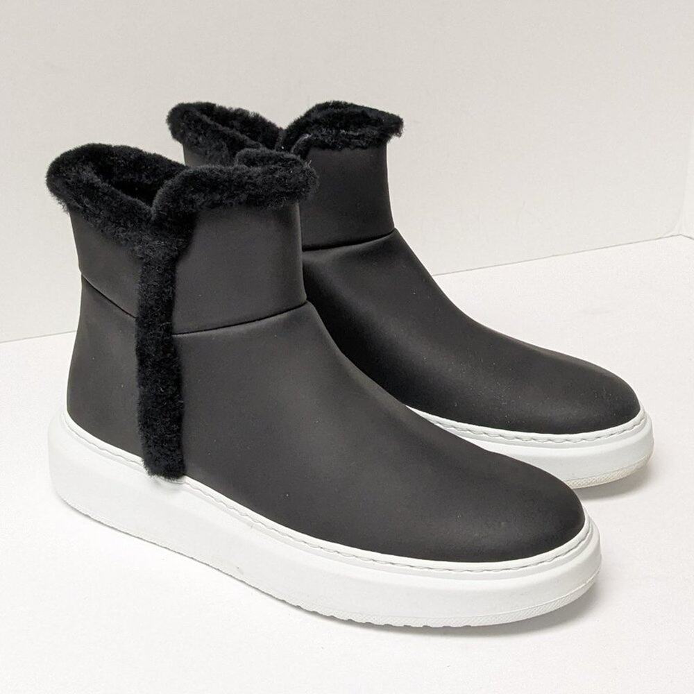 Aquatalia Larisa Shearling Trim Boots, Black Leather, Women's 9 M